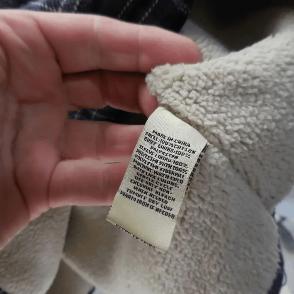 NEW Levi's Mens L Gray Blue Plaid Jacket Sherpa Lined Shacket Button Chore Coat - Picture 6 of 8